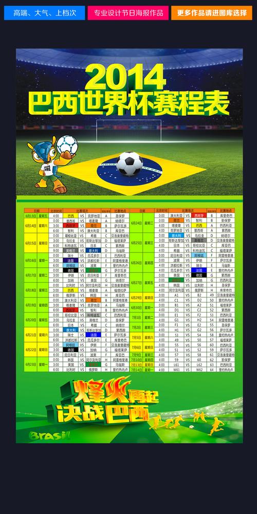 巴西世界杯赛程时间表